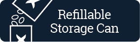 Refillable storage can logo