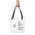A white tote bag with black handles is held up by a hand against a white background. The bag features the Ballstad logo on the left side and the acronym “POWER” on the right side, spelled vertically with the words Pure, Original, Wild, Energetic, and Resilient.