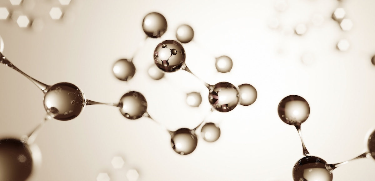 3D illustration of molecular structure representing atom connections, symbolizing low molecular weight collagen and its absorption properties.